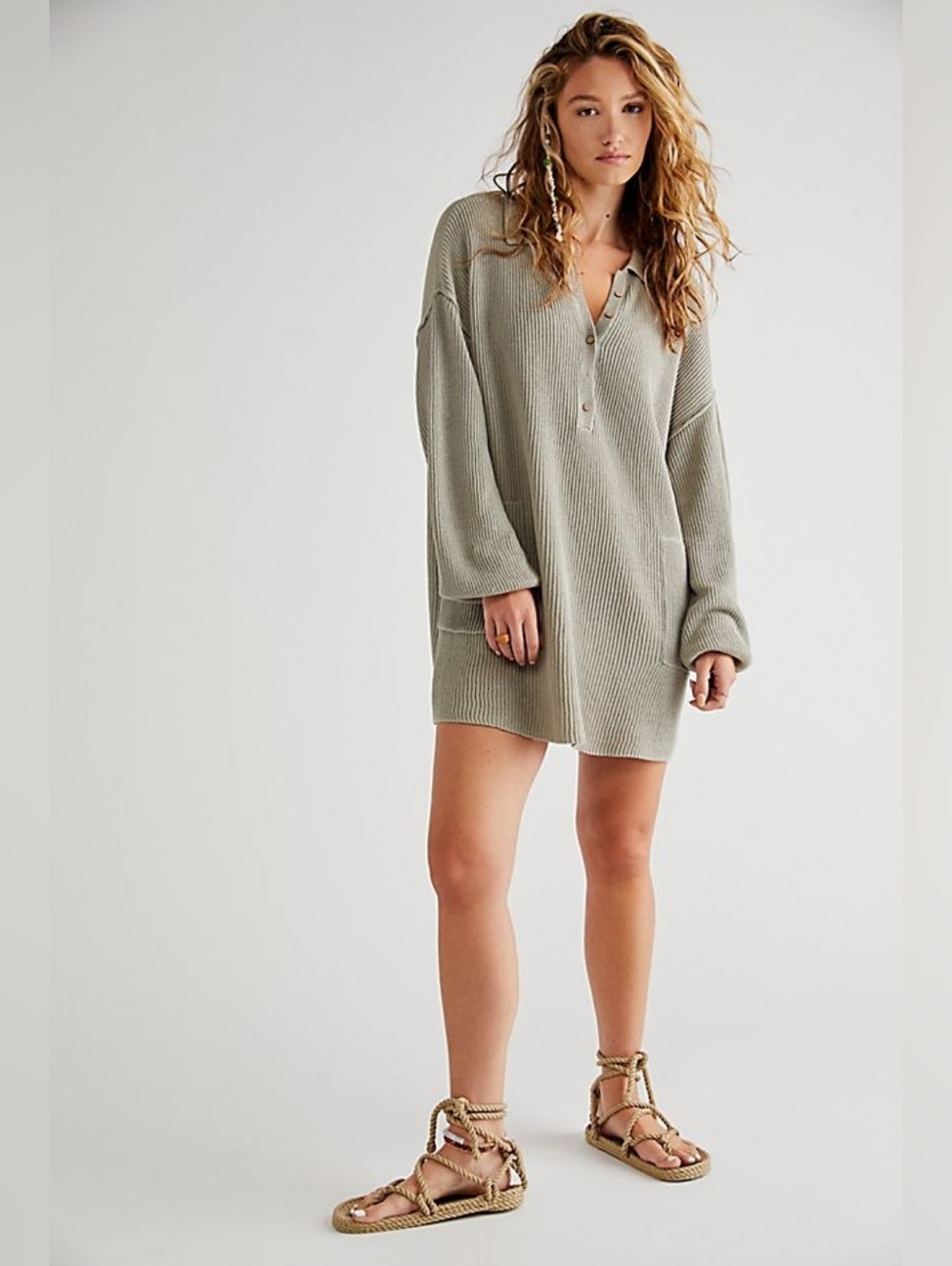 Free People Beach Sweater Picnic Mini Dress In Green